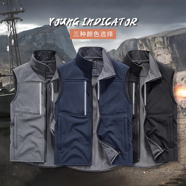 Cross-Border New Casual Men's Fishing Vest for Middle-Aged and Elderly People with Multiple Pockets, Warm Large Size Soft Shell Plus Velvet Outdoor Vest