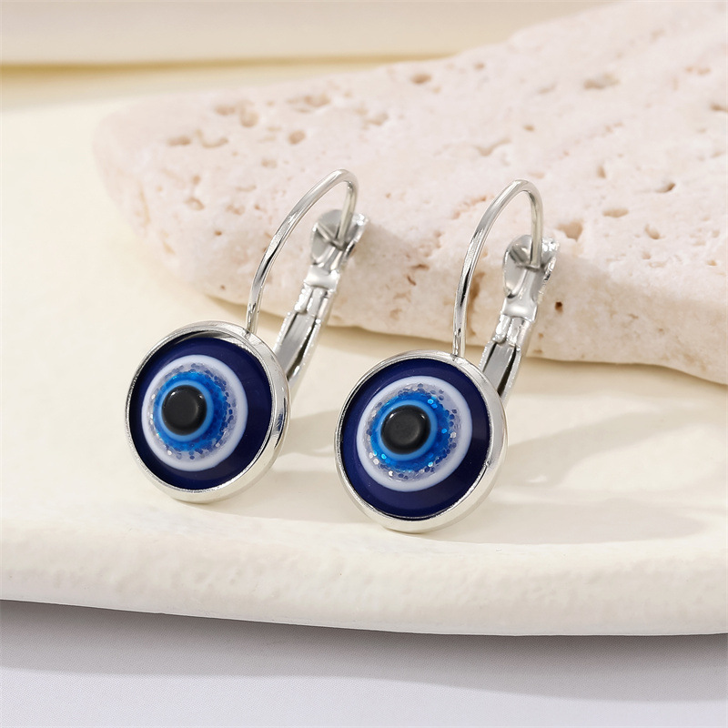 Pendientes De Ojo De Diablo Con Bordes De Metal De Bronce De Ojo Azul Con Purpurina Retro display picture 3