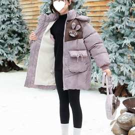 儿童棉服脏脏布羽绒棉服新款洋气冬装冬季加绒加厚中长款中大时尚