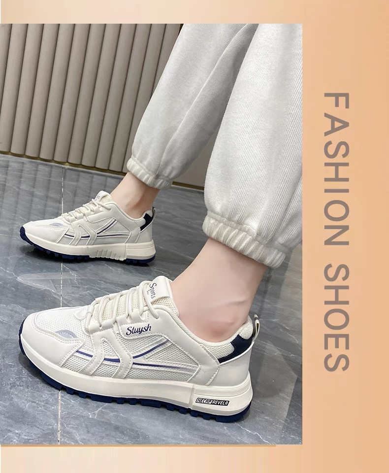 Zapatos blancos pequeños transpirables de malla con suela gruesa para mujer, nuevos y versátiles zapatos casuales de tabla con forma de bizcocho_voghion.com