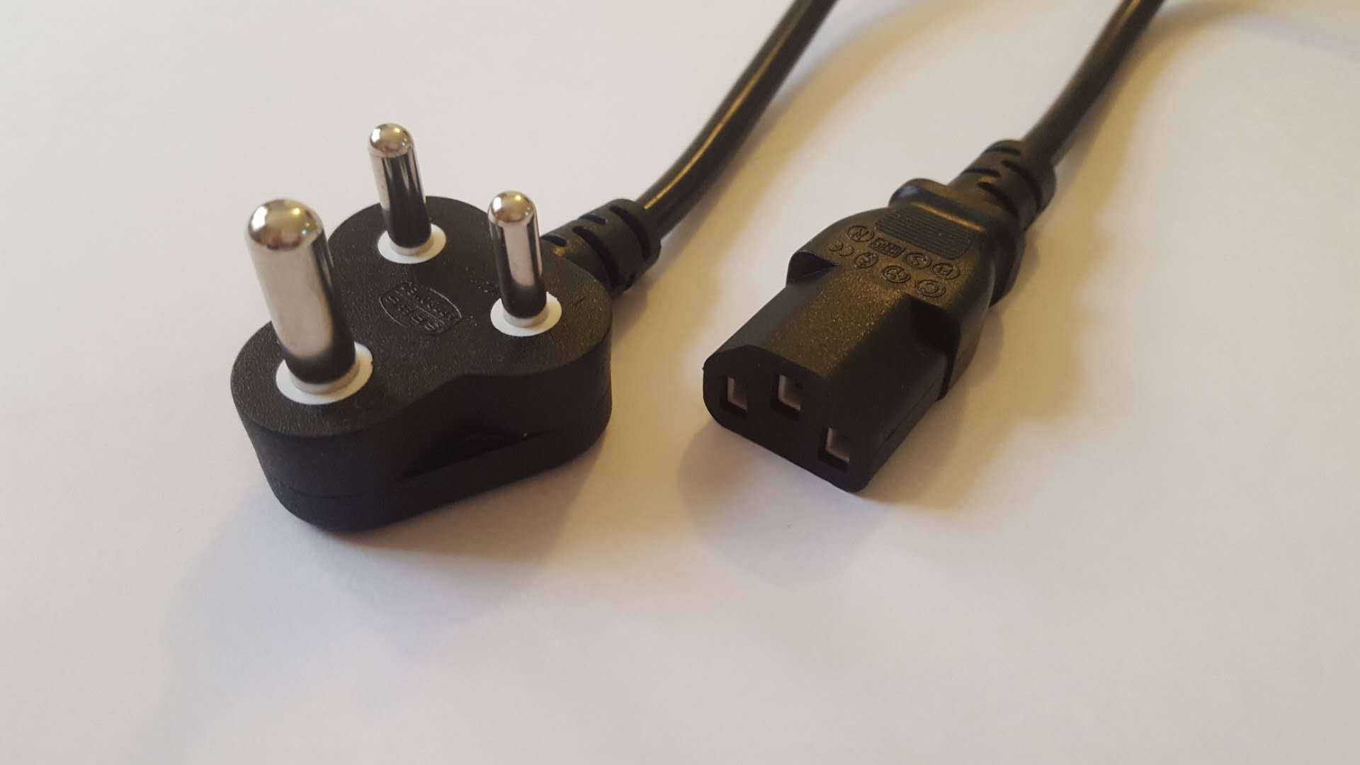 小南非品字尾电源线 印度三插电源线 CE主机适配器对接插头线