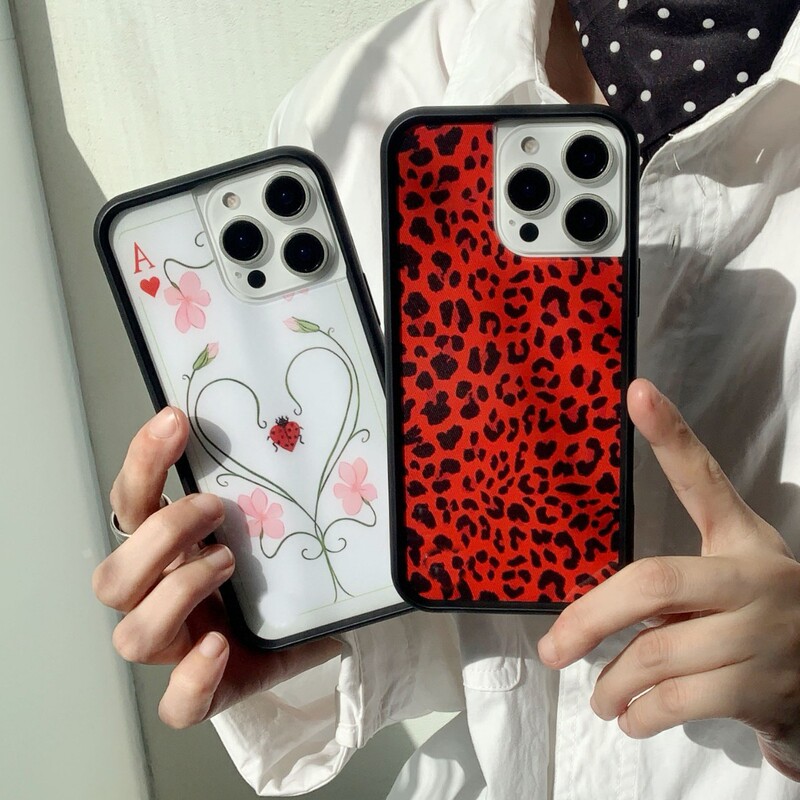 For Apple 16pro Max Mobile Phone Case High Version WF Home TikTok Same 15 Red Leopard Print Back Cloth 14pro