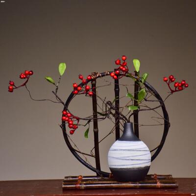 New Chinese style Buddhist mood Bamboo ceramics vase classical flower arrangement a living room Tearoom Office hotel Home Furnishing decorate Decoration