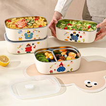 304不锈钢饭盒可进微波炉学生便当隔热防烫卡通分格日式餐盒批发