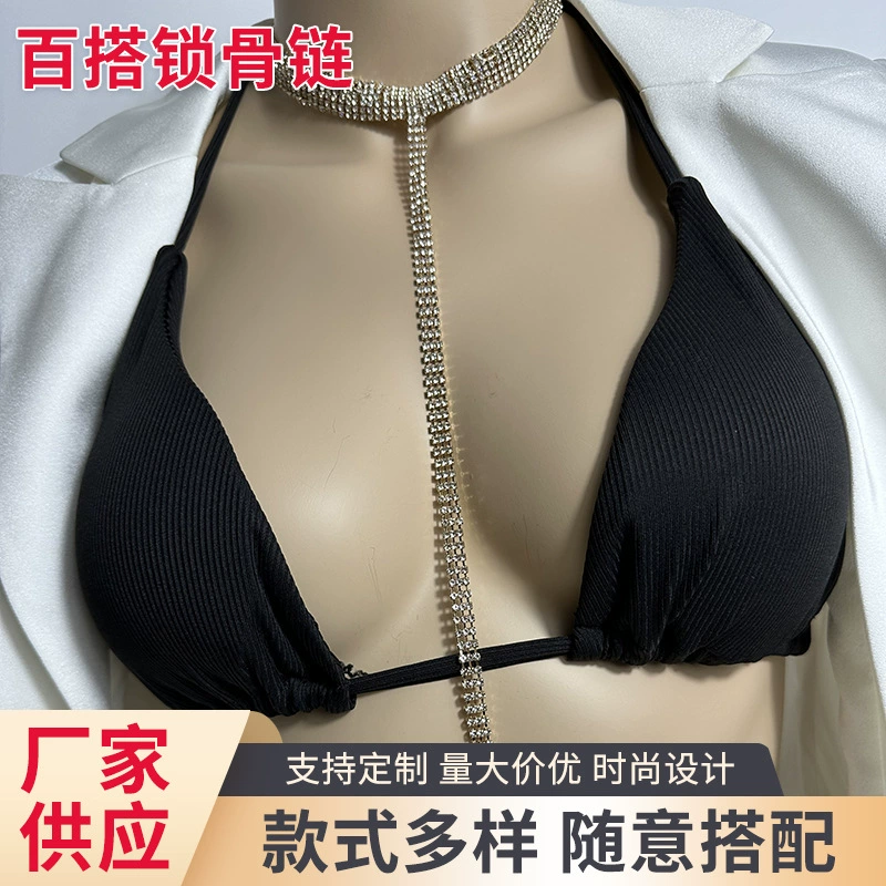 Новый стиль страз шейный цепи для тела женские нишевые дизайн модный высокий темперамент универсальный цепочка ключицы цепи нижнего белья оптом