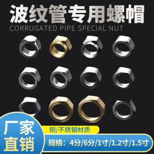 Steel Wire Nut Stainless Steel Bellows Nut 201 Stainless Steel Thickened Hexagon Nut Gas Pipe 4 min/6/1 inch