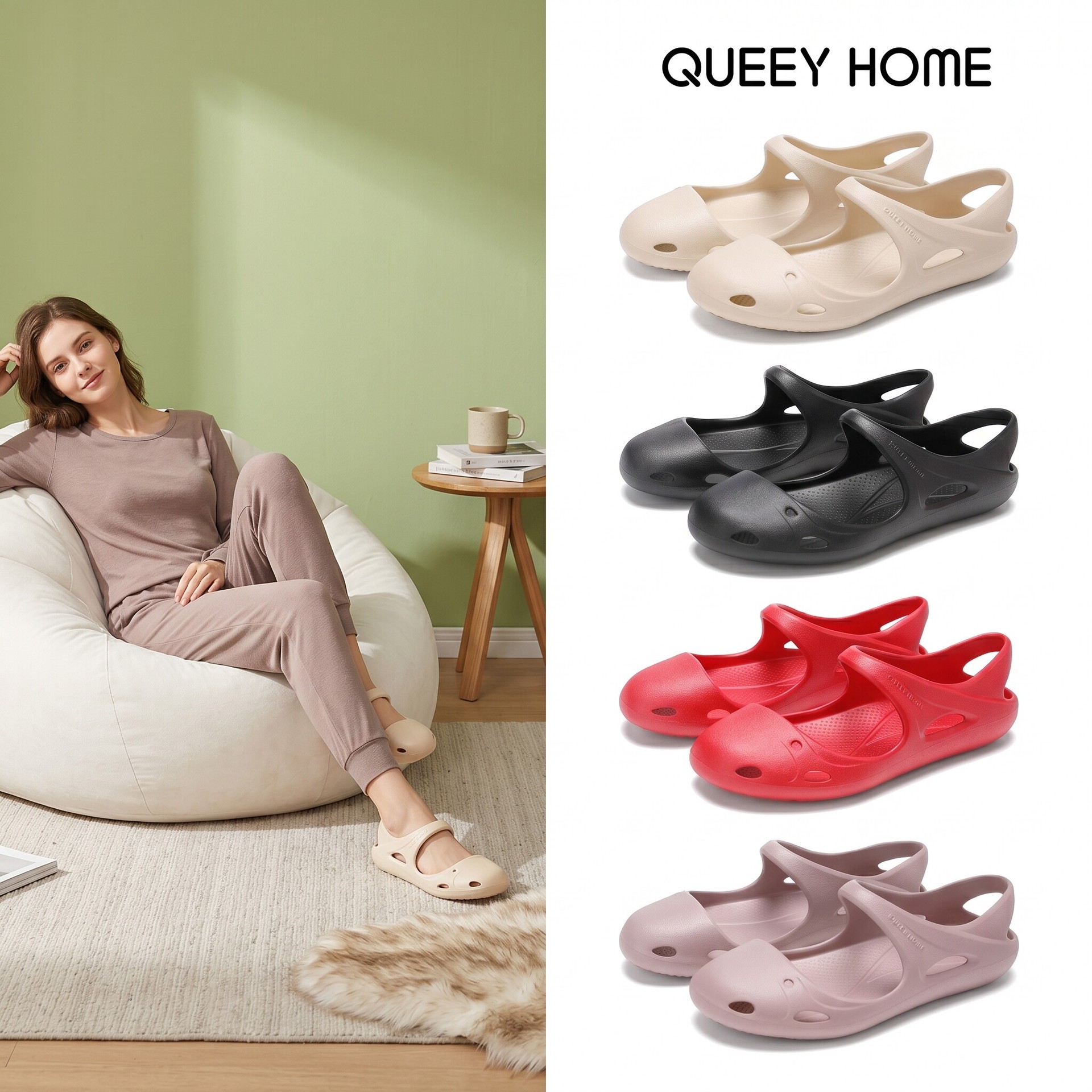 EVA-Schuhe zum Kotstampfen von Löchern für Damen, Mary Jane, atmungsaktive, rutschfeste äußere Strandschuhe, Sommersandalen mit dicker Sohle und Zehenbereich