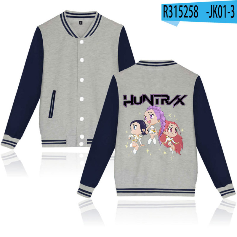 KPop Demon Hunters亚马逊速卖通2D烫画棒球服黑白撞色开衫外套|undefined