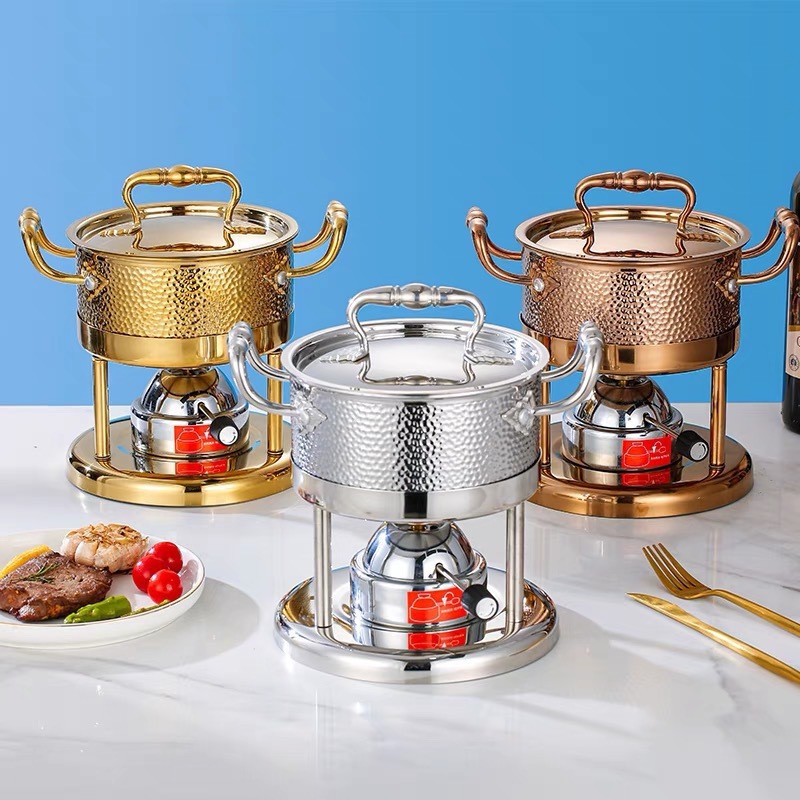 304 Three-Layer Stainless Steel Single-Person Small Hot Pot Inflatable Hot Pot Stove Gas Hot Pot Self-Service High-End Seafood Pot