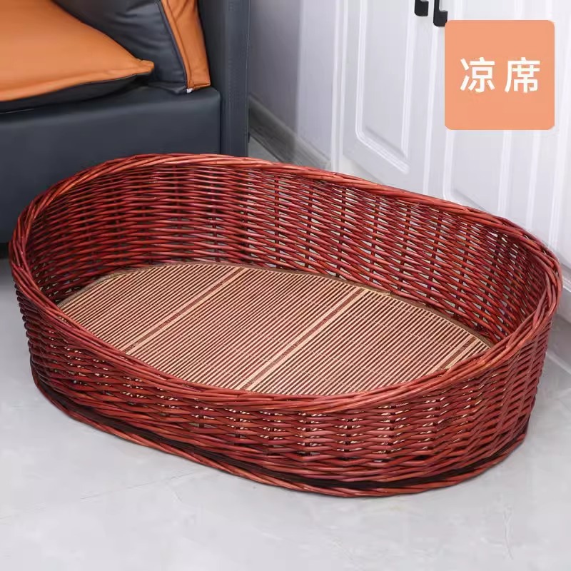 Nido de perros, cuatro estaciones de tela de caña, perros grandes y medianos, colchonete desmontable y lavable, cama de tela de sauce para perros.