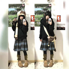 洋气显瘦遮肉蓝色格子y2k花边可爱裤裙女2025春新款时尚设计感