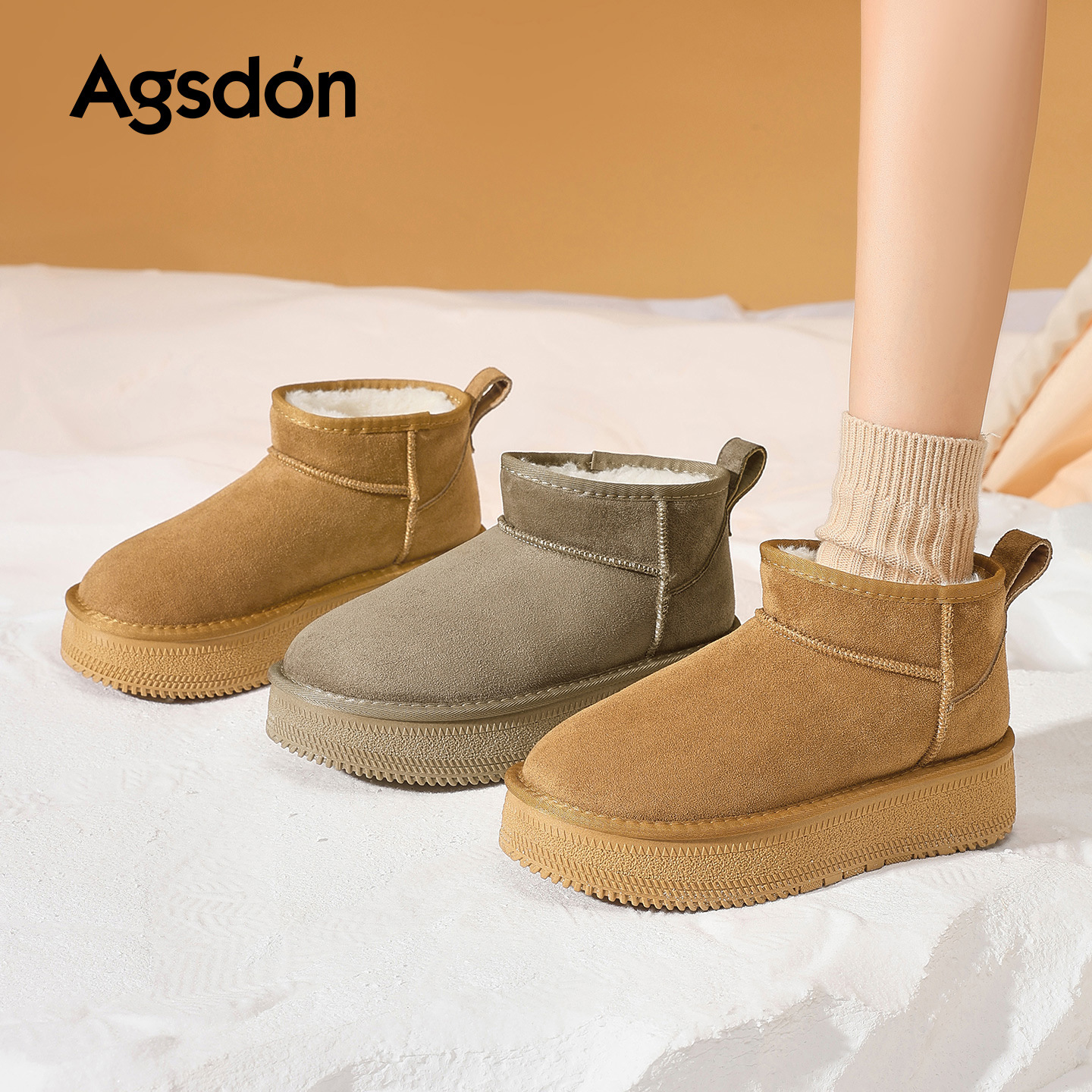Botas de nieve de fondo grueso para mujeres 2025 nuevos zapatos de algodón grueso de invierno zapatos de lana de patata pequeña Bocken
