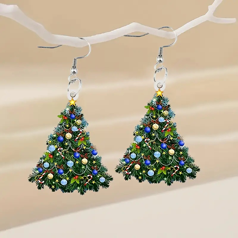 Christmas Tree, Colorful, Tree Pattern 1 Pair Retro Christmas Tree Colorful Tree Arylic Unisex Drop Earrings Earrings