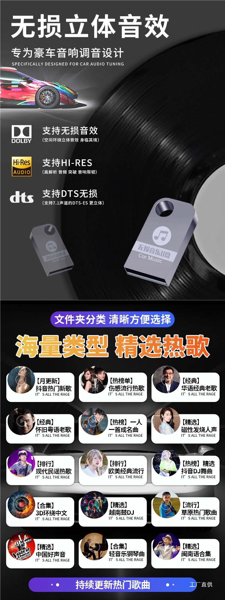 Car USB Flash Drive Songs 2025 Douyin Popularity List High-Quality Sound Car Music USB Flash Drive New Songs Old Songs Classics