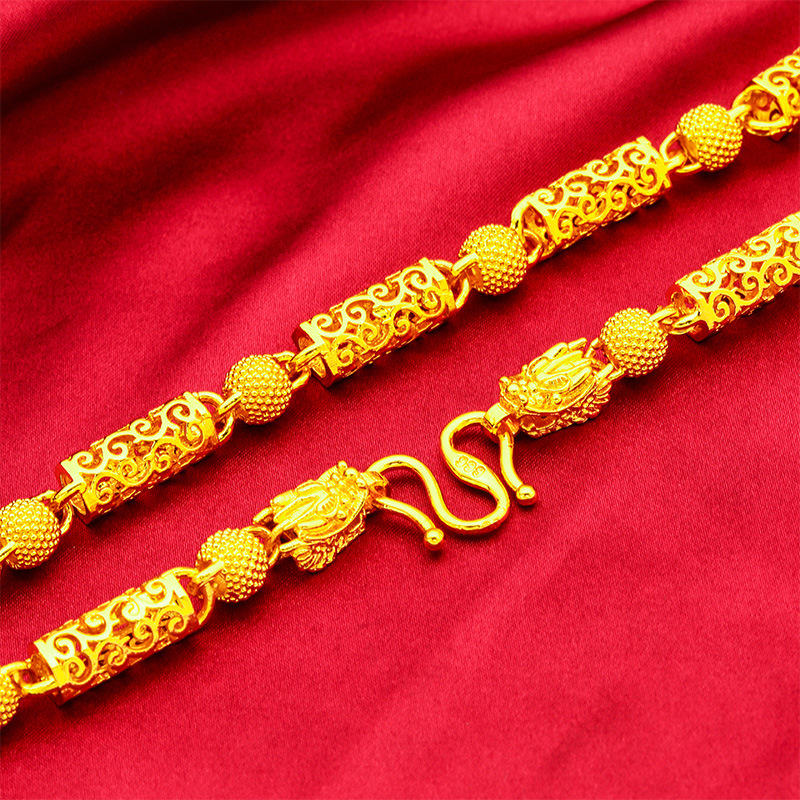 Unisex Schmuck Mode gold hohl Halskette Sand Gold Perlen hohl Kette hohl Halskette_voghion.com