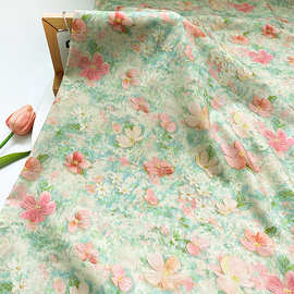 油画粉花 全棉60支府绸数码印花面料服装女装连衣裙衬衫短裙布料