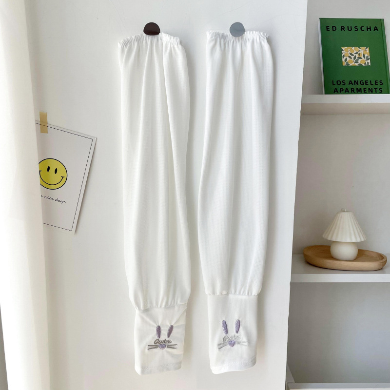 Nuevo estilo coreano versátil bordado color sólido manga suelta de hielo verano de las mujeres al aire libre brazo de conducción protección solar protección seda de hielo oversleeve