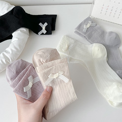 蝴蝶結襪子女生夏季薄款網眼透氣水晶絲襪女日系可愛洛麗塔中筒襪