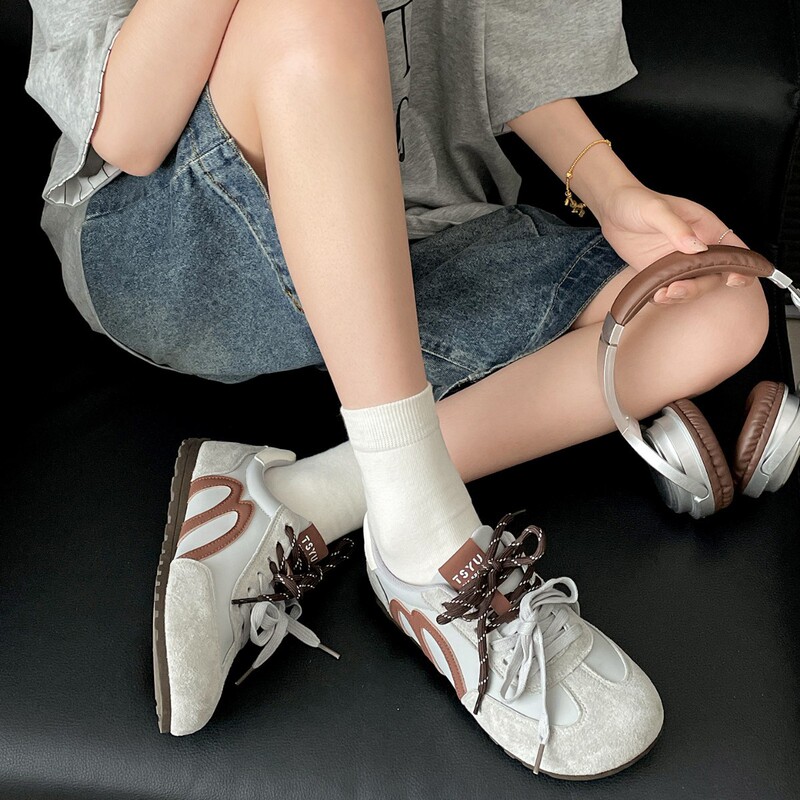 韩版棕色复古厚底内增高德训鞋女2025新款秋季时尚阿甘运动鞋|undefined