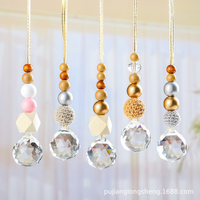 Christmas Tree Decorations, Wooden Bead Balls, Yarn Balls, Sun Catchers, Car Hanging Ornaments, Mixed Color Beads, Cross-Border Supply