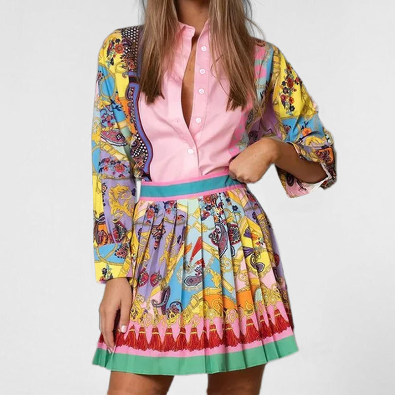 Printing Function Loose Fit Type Printing Pattern Holiday Daily Women's Temperament Commuter Commute Style Printing Polyester Leisure Suit Skirt Sets