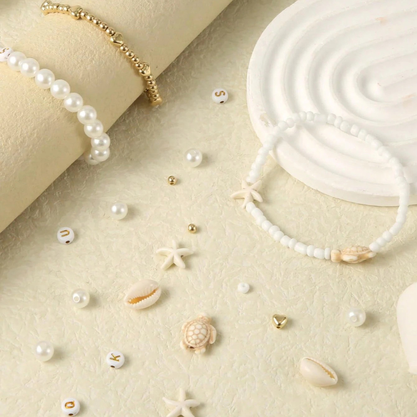 Cross-Border Hot Selling 12/15/24 Compartment Abs Imitation Pearl Box Set with Gold Spacer Beads, Shell, and Starfish DIY Jewelry Accessories