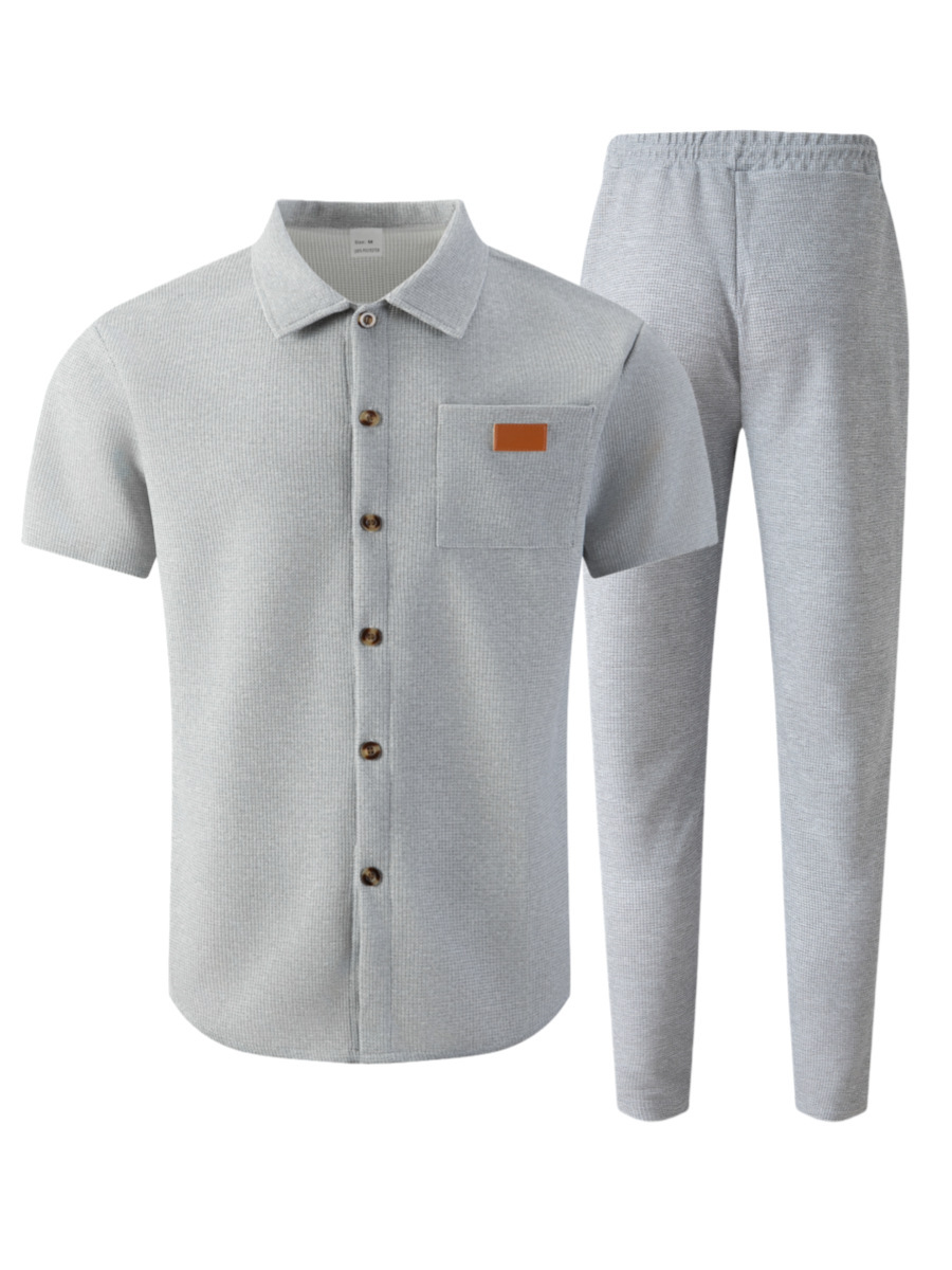 Ventilerande lounge set i våffelstickat för herr och dam kort ärm_voghion.com