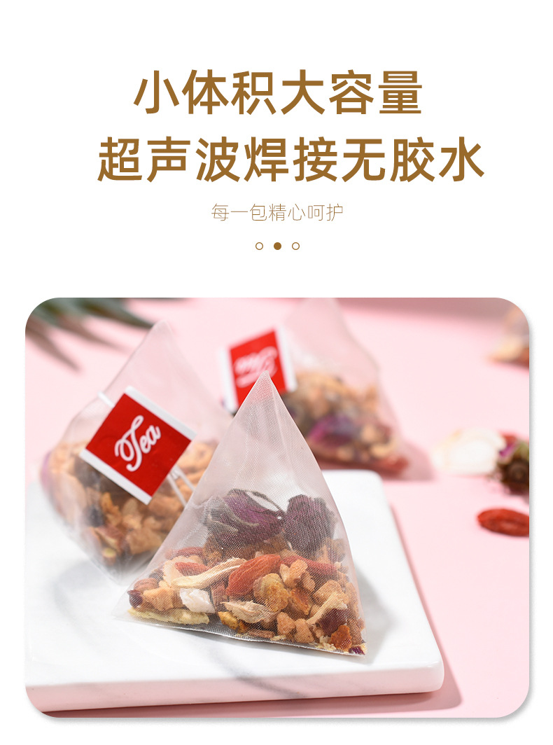 Ginseng Rose Wellness Tea 120g Pyramid Tea Bags with Goji Ginger Jujube for Daily Herbal Brewing in use