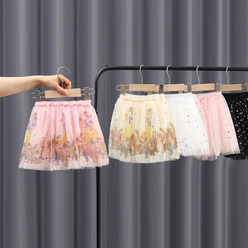 Half-body Sheer Dress 2024 Summer New Children's Puff Dress Girl Princess Dress Stylish Short Skirt