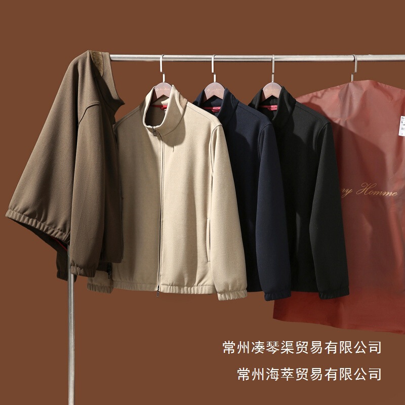 Cabinet 13W Italian-Style Luxury Old Money Style Sheep Wool Blend Men's Stand Collar Pilot Jacket Wholesale