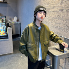外贸儿童皮衣外套2023新款炸街男童帅气机车服皮夹克春秋款童装潮