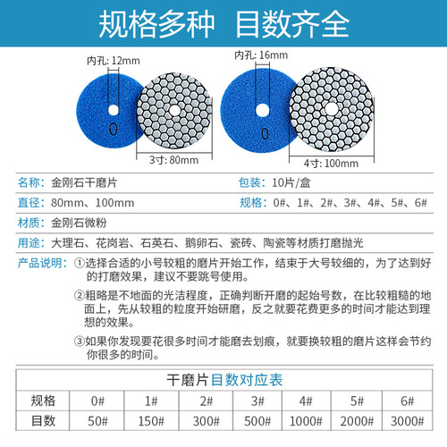 Stone dry grinding discs, marble polishing discs, granite diamond water grinding discs, ceramic tile trimming angle grinder polishing discs