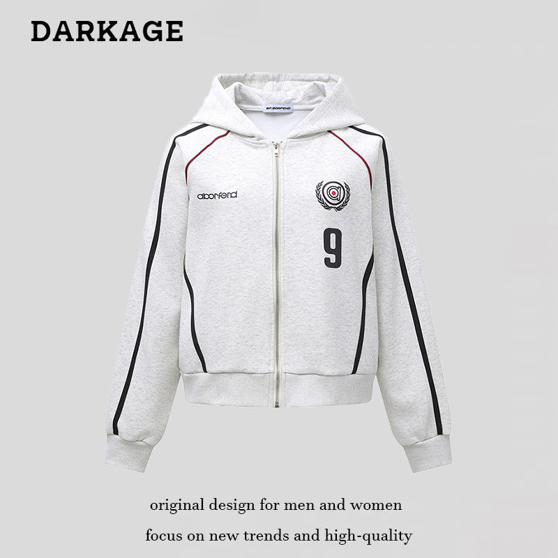 American Retro Jersey Hooded Sweatshirt for Women Autum Jersey Trend Brand Stripesd Round Neck Sports Sexy Sweatshirt Jacket