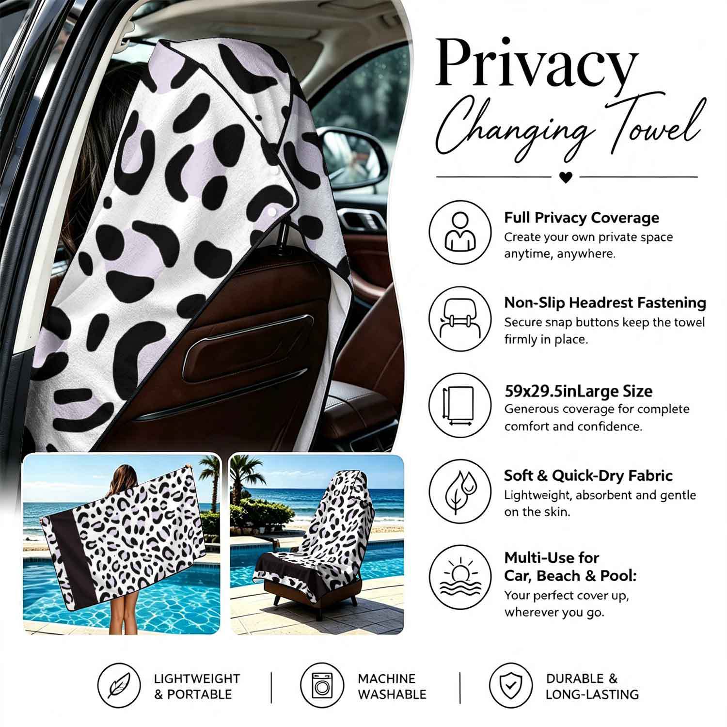Printed bath towel and car seat cover 2-in-1, ultra-fine fiber outdoor beach and car dual-use universal seat cushion