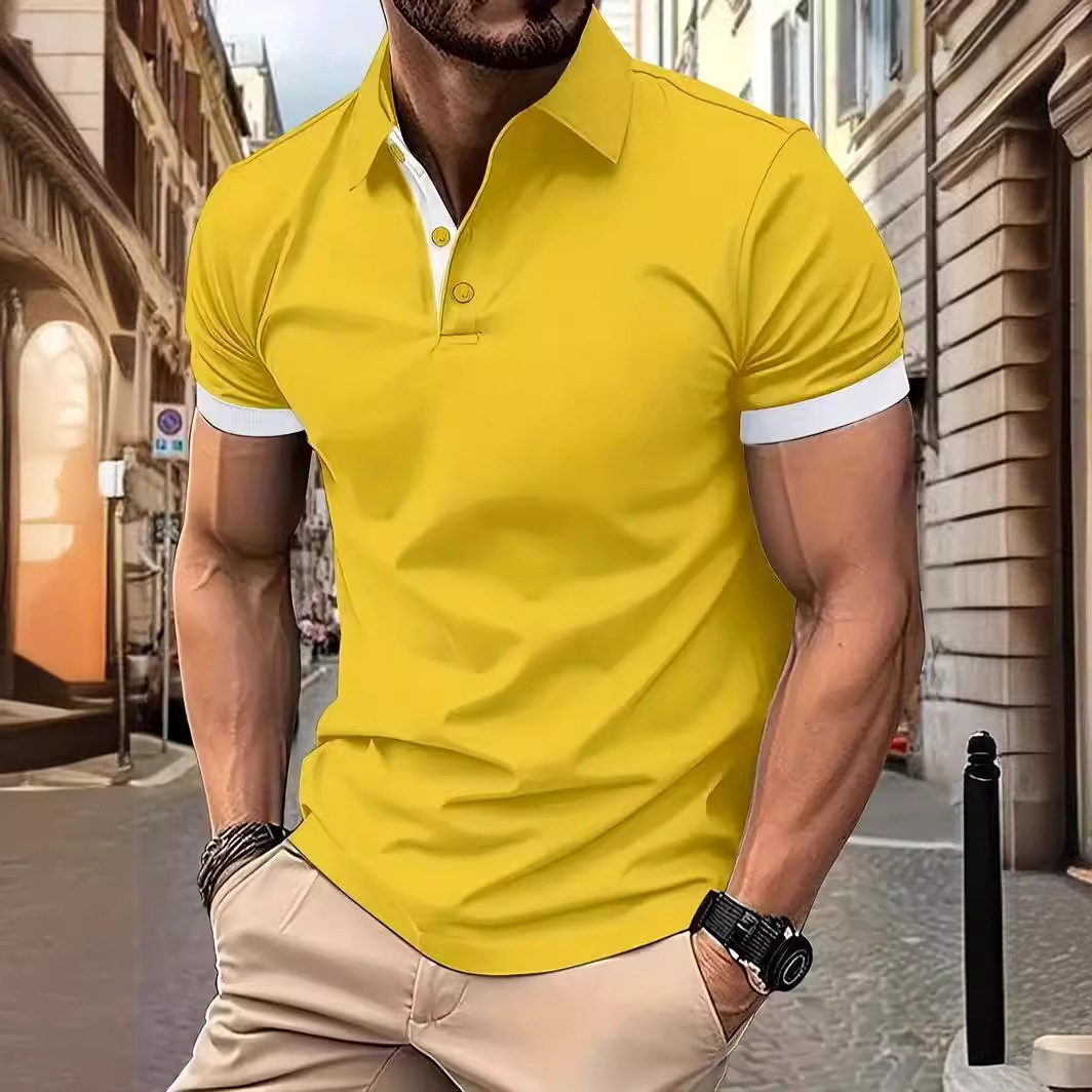 Foreign Trade Cross-Border New 3D Digital Pure Color Lapel Short-Sleeved Polo Shirt Casual Loose Men's