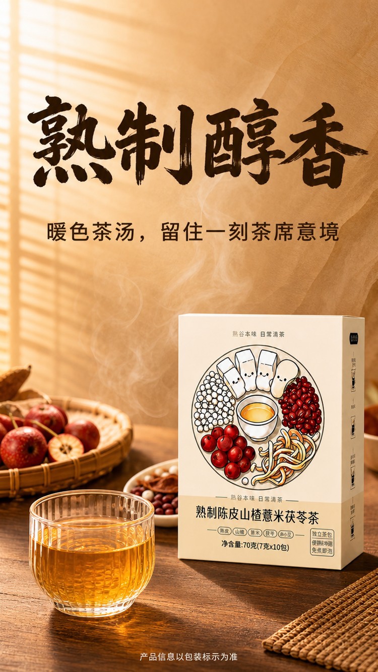 Coix Seed Poria Tangerine Peel Hawthorn Tea Bags 70g Sugar Free Daily Wellness Brew specifications