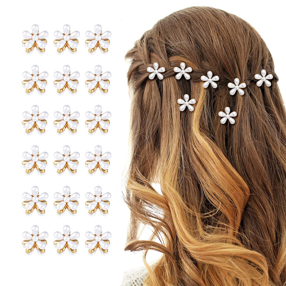 Flower-Shaped Small Hair Clip, Pearl Mini Hair Clip, Cute and Delicate Sweet Girl Alloy Hair Clip Hair Accessory