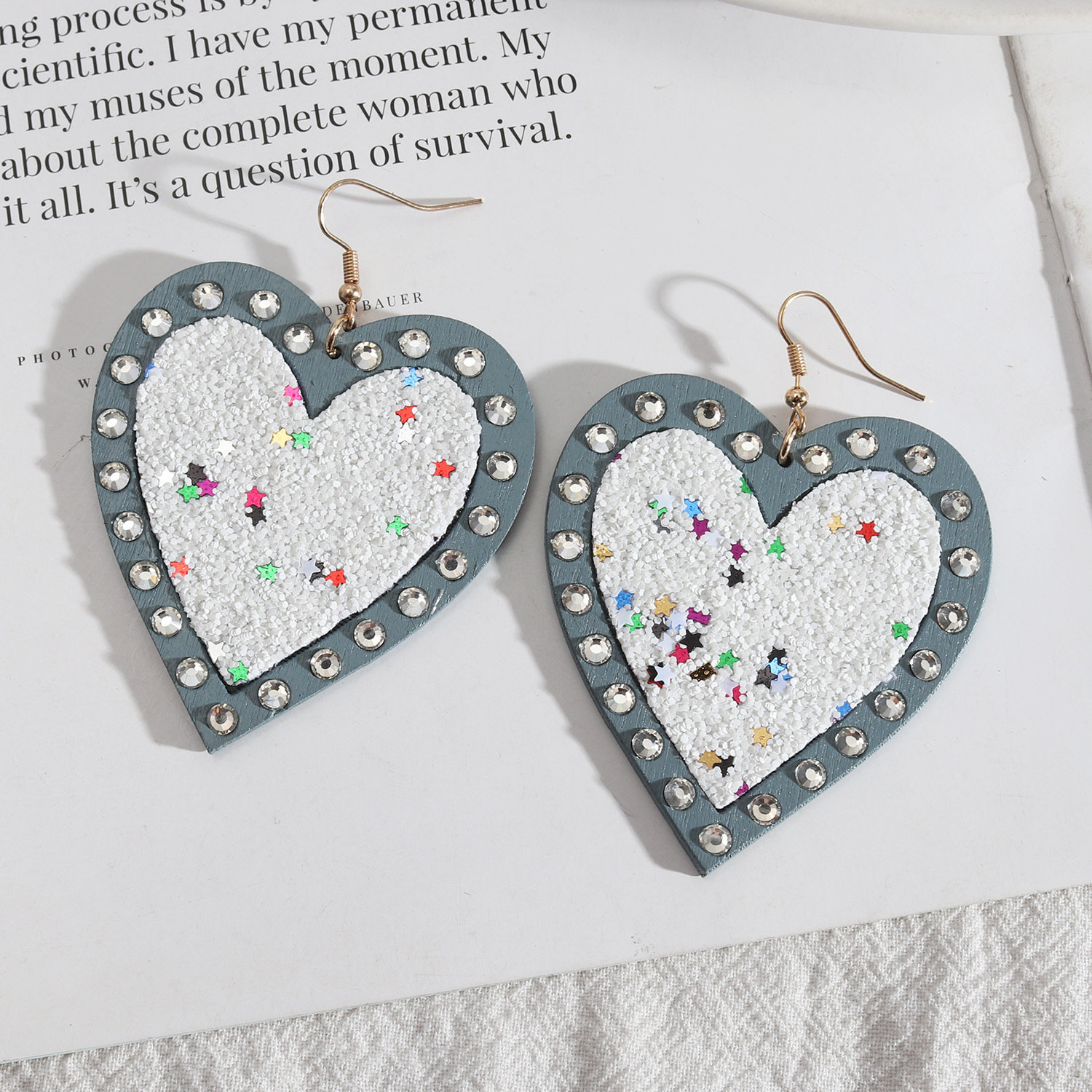 1 Pair Exaggerated Heart Shape Wood Inlay Rhinestones Women's Drop Earrings display picture 5