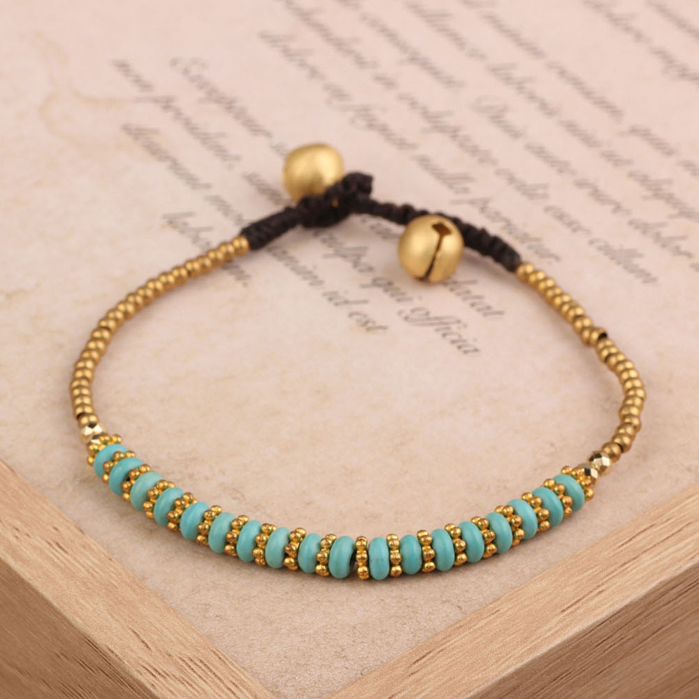17g Weight Bracelets Classification Turquoise, Wax rope, Copper Chain Material Beaded Chain Chain Type Holiday, Daily Occasion turquoise, rope, Copper Material Color Block Pattern All Seasons Season Women's Gender Knitting Design Casual, Simple Style Style Casual Simple Style Color Block Turquoise Rope Copper Beaded Chain Beaded Bracelets Wholesale 6