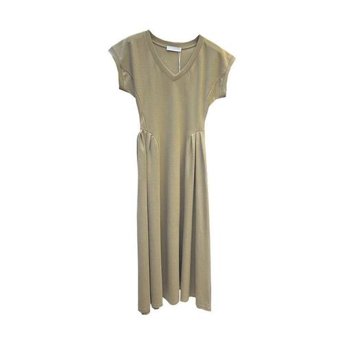 Dress Women Solid Color Simple V-Neck Slimming Elegant Long-Sleeve Slimming Versatile Long Dress Loose Plus Size