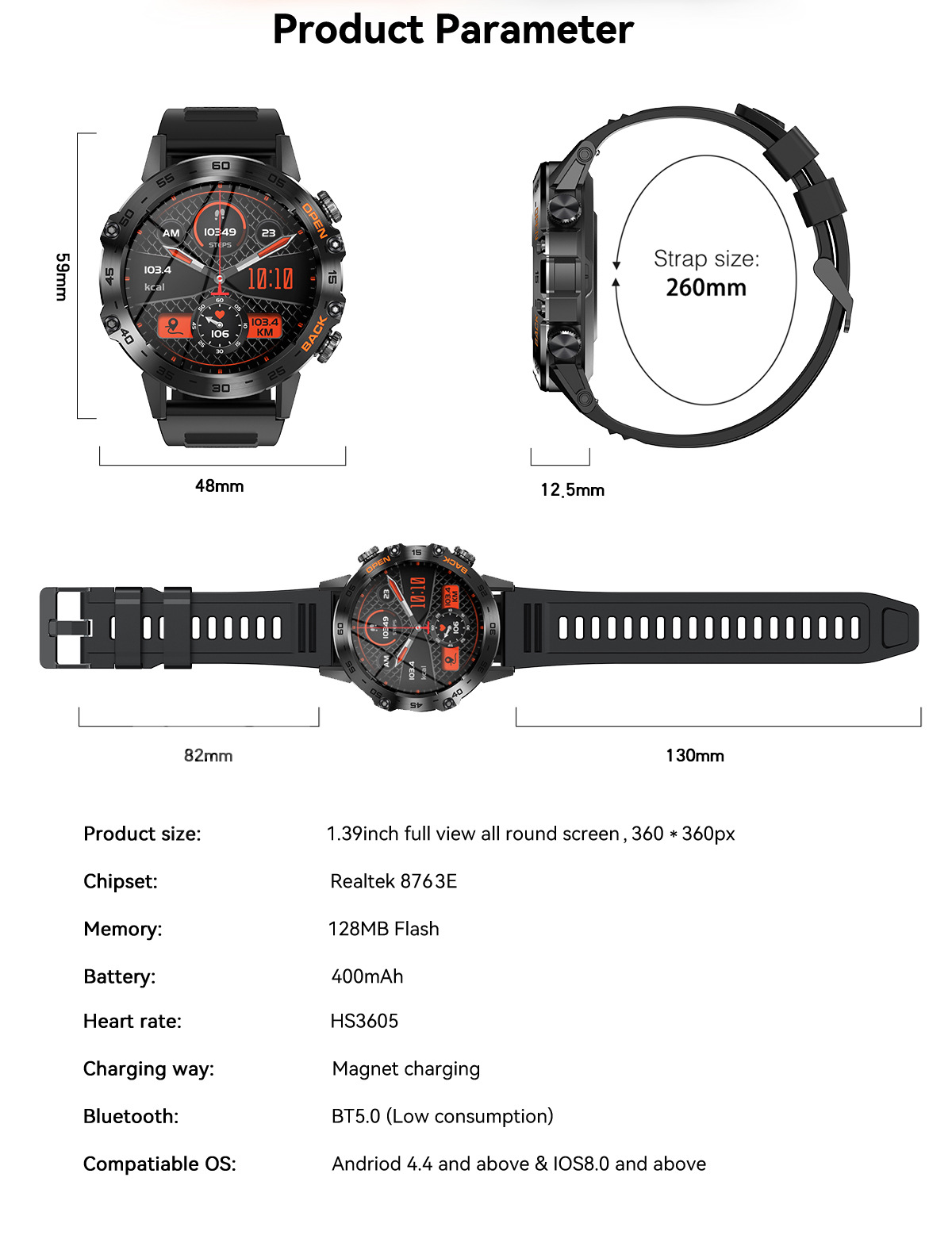 K52 Cross-border New Bluetooth call, over 100+ watch faces, sports mode, three-proof outdoor sports bracelet undefined