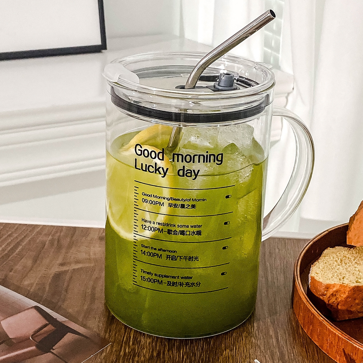1 litro de alta capacidad de vidrio de borosilicona con mango de vidrio resistente a altas temperaturas sensación de lujo ligero para el hogar