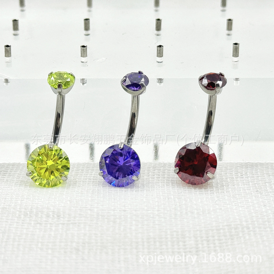 G23チタン合金三爪二頭ジルコン内ねじ臍釘F136超フラッシュ円形ジルコニウム内歯臍環チタン