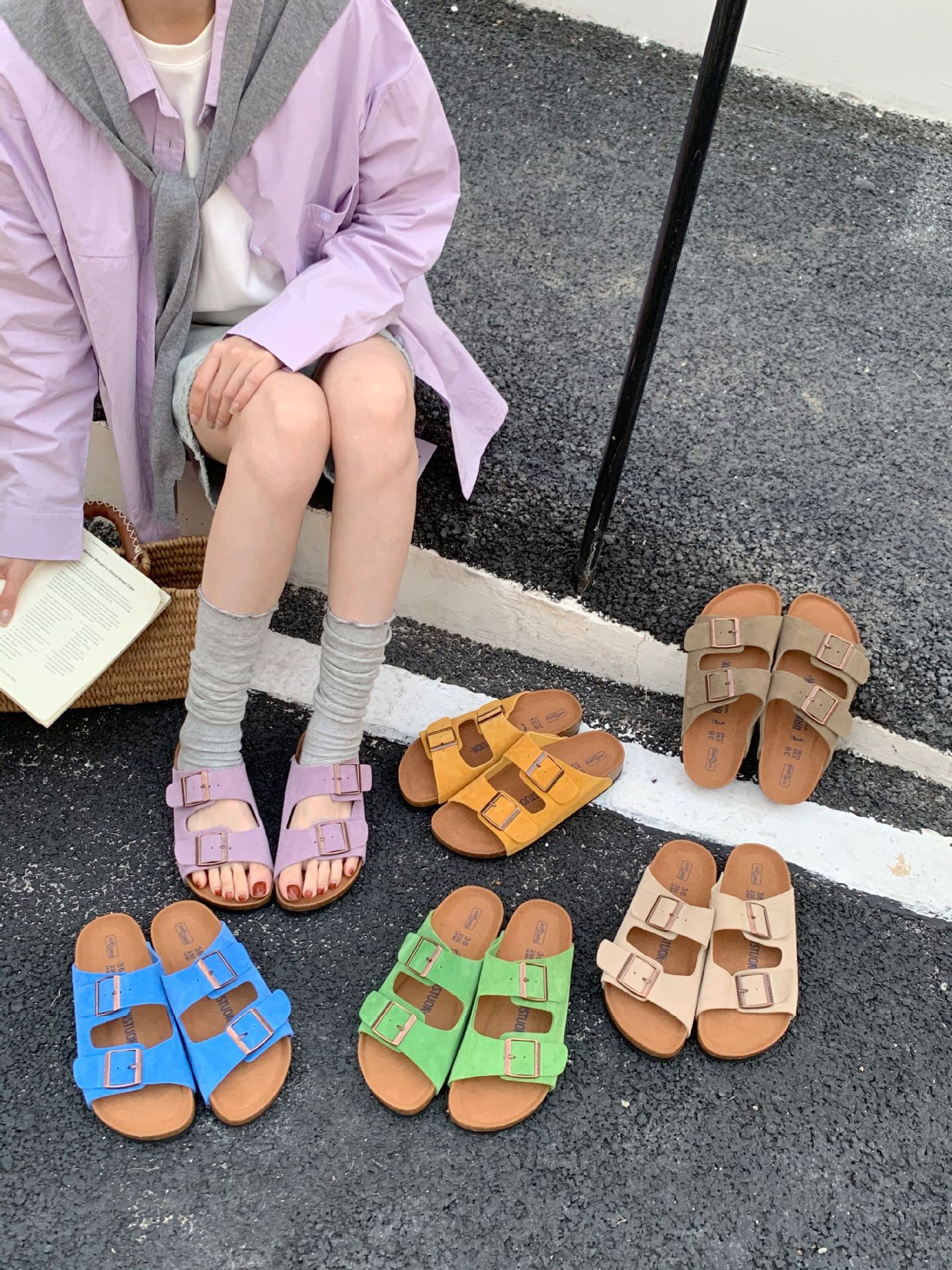 凉拖鞋女全牛皮2026夏新款复古真皮软木厚底博肯一字凉拖鞋女