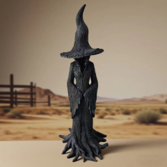 跨境新款Cracker Barrel Witch女巫雕像万圣节树脂摆件家居装饰品