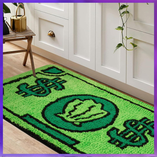 Money Multi-Purpose Faux Wool Bath Mat, American Style Bedroom Bedside Mat Decorative Mat Entrance Door Mat