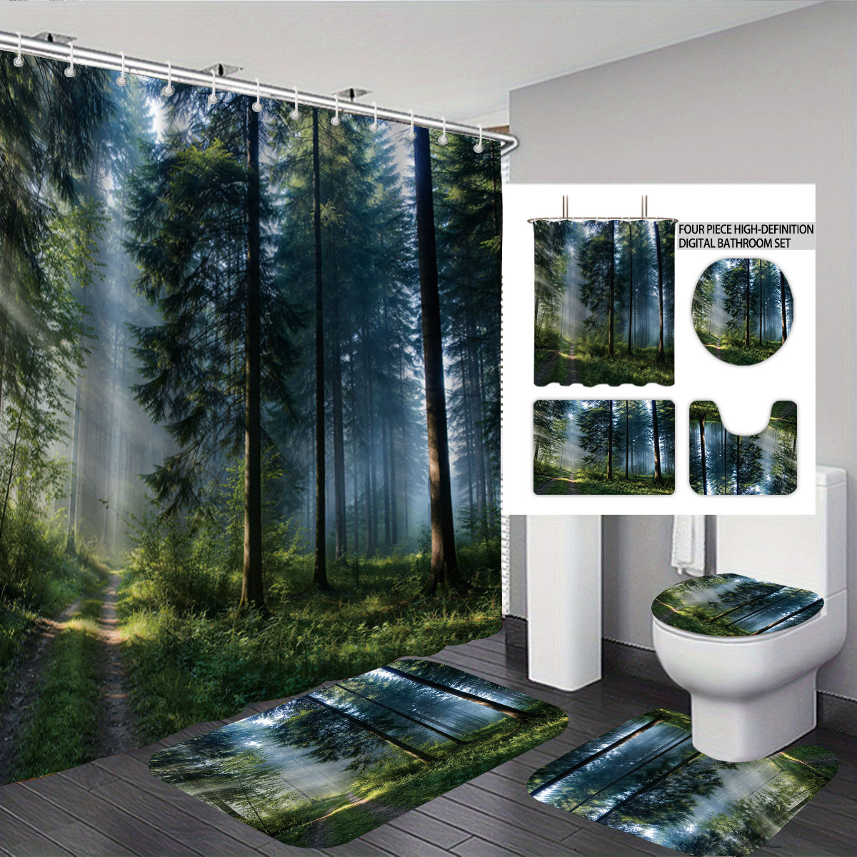 Cortina de baño de cuatro piezas de poliéster impresión digital 3D mariposa sin perforación separación seca y húmeda cortina de baño impermeable image 10