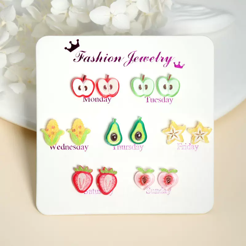 精致甜美可爱创意水果派对树脂耳钉苹果桃子石榴百搭无耳洞耳夹女