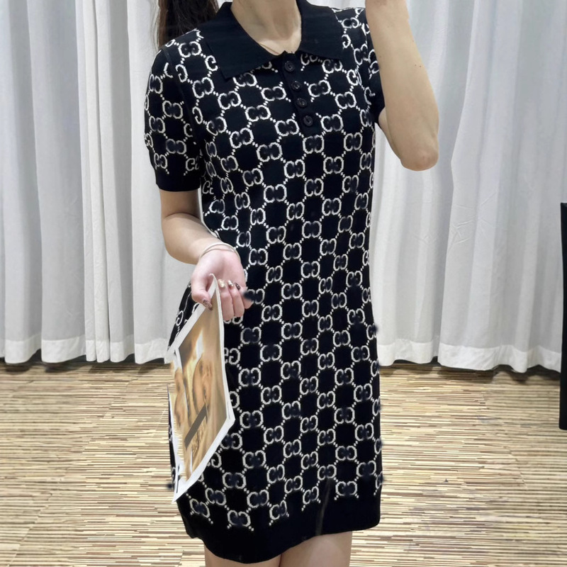 25 Early Spring high quality Full Print GG Three-Dimensional Letter Lapel Knitted Polo Shirt Double-Sided Short-Sleeved dress