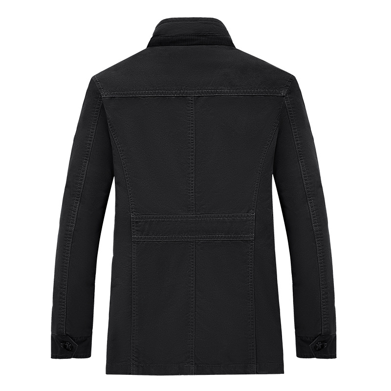 Men's Clothing Pure cotton men's jacket new spring and autumn thin stand collar men's coat casual loose large size mid length top_voghion.com